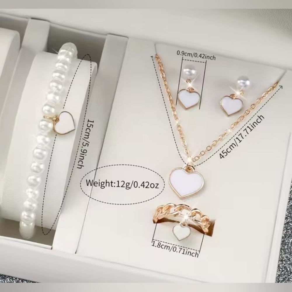 Geneva White and Rose Gold Heart Watch & Jewelry Gift Set - Picture 2 of 5